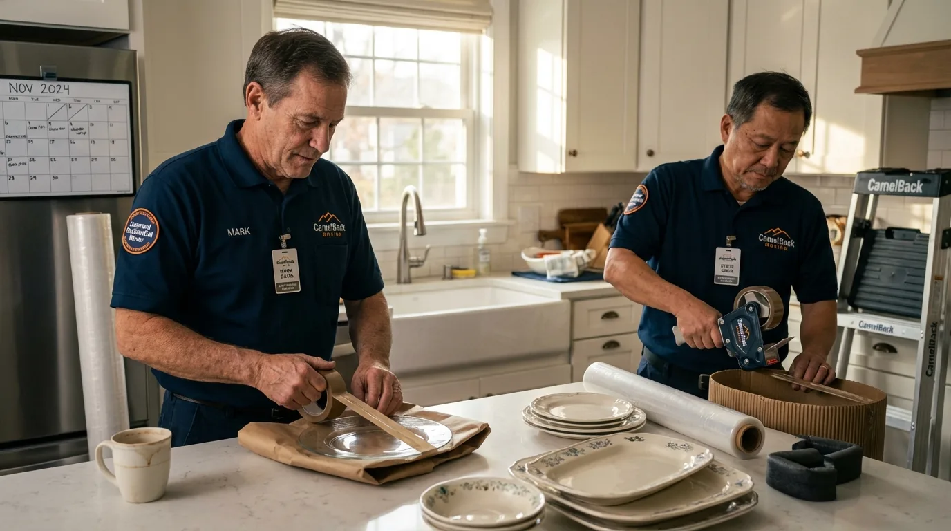 Professional crew packing kitchen dishware in Monmouth Beach, NJ